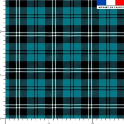 Tartan noir et blanc - Fond bleu céladon