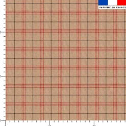 Tartan rouge et noir - Fond beige effet jute