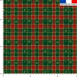 Tartan rouge liseré doré - Fond vert