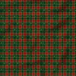 Tartan rouge liseré doré - Fond vert