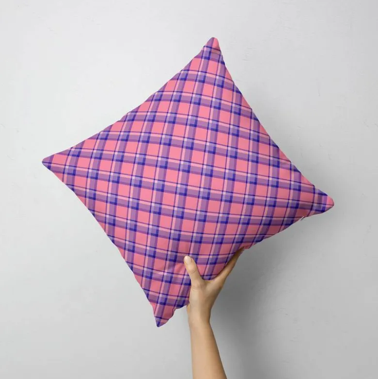 Tartan violet - Fond rose