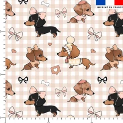 Teckels vichy - Fond beige rosé - Création Jolifox