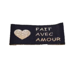 Étiquettes à coudre x10 Fait avec amour bleu et argent
