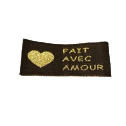 Étiquettes à coudre x10 Fait avec amour noir et or