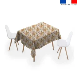 Tissu anti-tâche pour nappe imprimé art déco rose et blanc