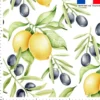 Tissu anti-tâche pour nappe imprimé citron jaune et olive noire