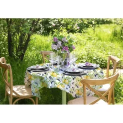 Tissu anti-tâche pour nappe imprimé citron jaune et olive noire