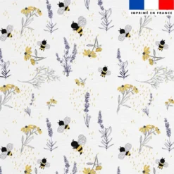 Tissu anti-tâche pour nappe imprimé bouton d'or lavande et abeille