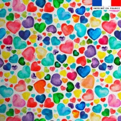 Tissu burlington blanc imprimé petits coeurs aquarelle multicolores