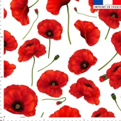 Tissu burlington blanc imprimé grand coquelicot