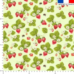 Tissu burlington vert pastel imprimé fraise et bourdon