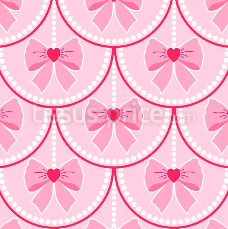 Tissu Écailles de rubans cœurs et perles personnalisé