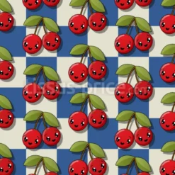 Tissu cerises kawaii et carreaux vichy personnalisé