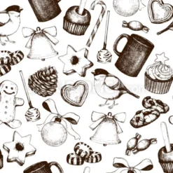 Tissu croquis gourmandises de Noël personnalisé