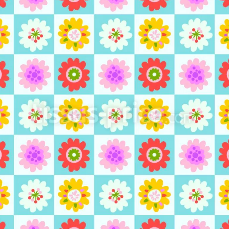Tissu damier floral rétro personnalisé