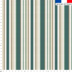 Tissu imperméable beige motif rayure fine verte et marron