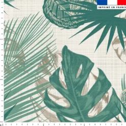 Tissu imperméable beige motif feuille exotique verte et marron
