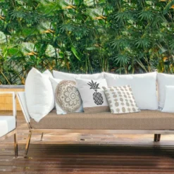 Tissu imperméable beige motif effet rotin