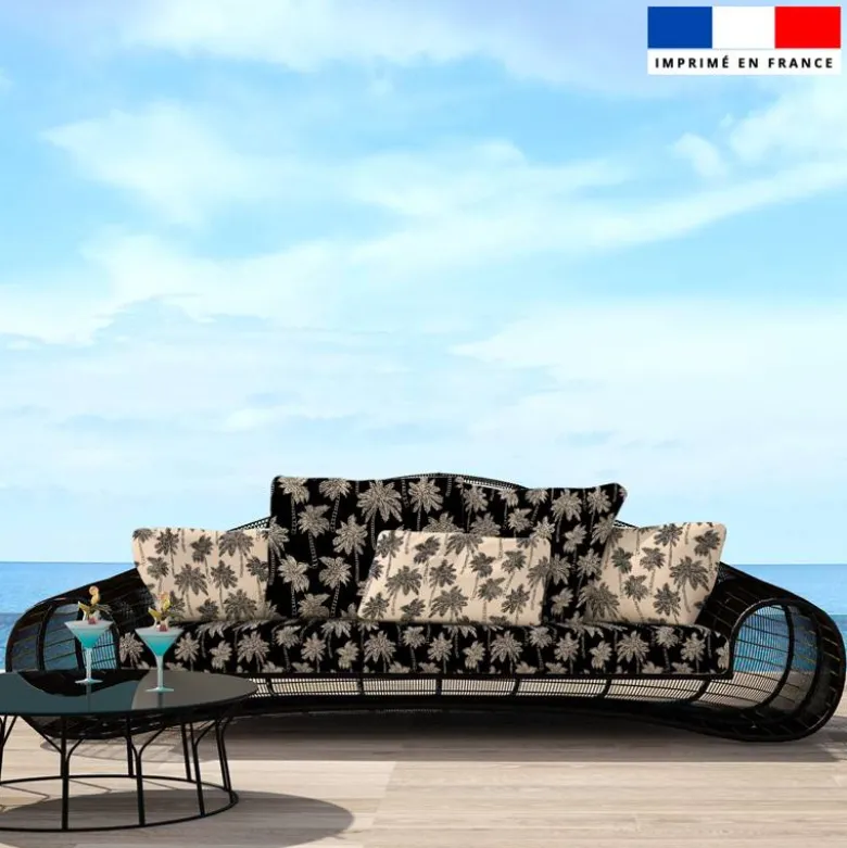 Tissu imperméable beige motif palmier