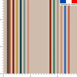 Tissu imperméable beige motif rayures colorées