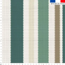 Tissu imperméable beige motif bayadère verte et marron