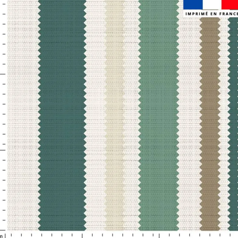 Tissu imperméable beige motif bayadère verte et marron