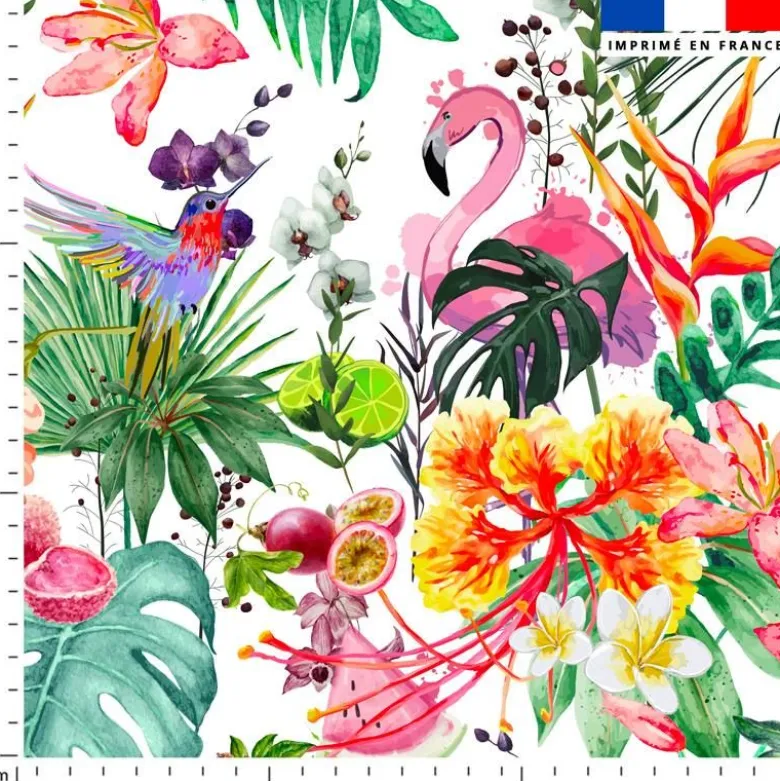 Tissu imperméable blanc motif fruit tropical