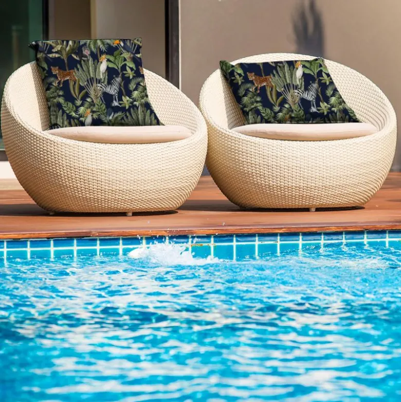 Tissu imperméable bleu marine motif jungle et animaux