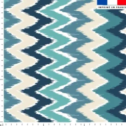 Tissu imperméable bleu motif chevron bleu et vert