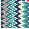 Tissu imperméable bleu motif chevron vert et grège