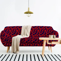 Tissu imperméable bleu motif grand coquelicot
