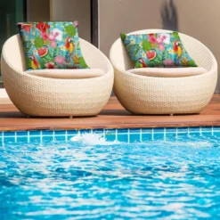 Tissu imperméable bleu motif perroquet exotique