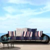 Tissu imperméable bleu motif rayure fine blanche et rouge