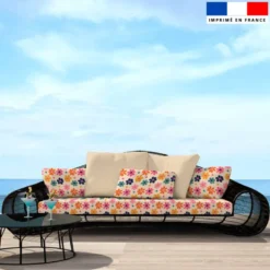 Tissu imperméable crème motif fleurs colorées