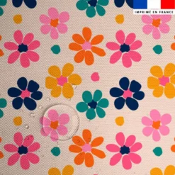 Tissu imperméable crème motif fleurs colorées