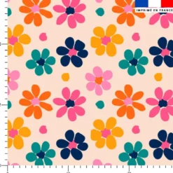 Tissu imperméable crème motif fleurs colorées