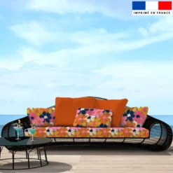 Tissu imperméable crème motif grandes fleurs colorées