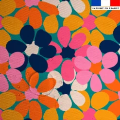 Tissu imperméable crème motif grandes fleurs colorées