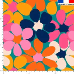 Tissu imperméable crème motif grandes fleurs colorées