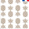 Tissu imperméable écru motif ananas tropical effet rotin