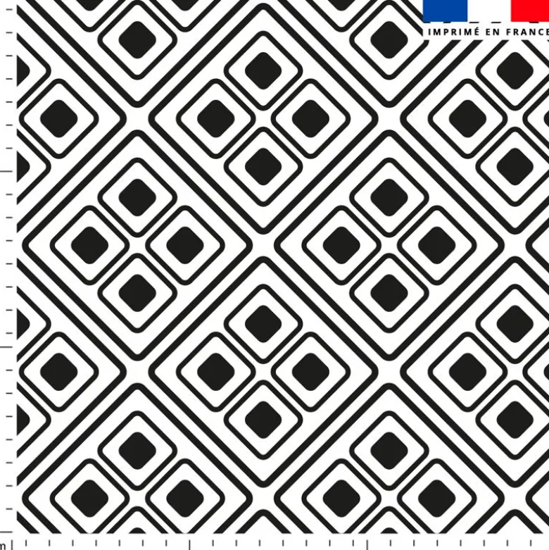 Tissu imperméable écru motif ethnique noir
