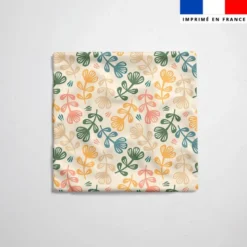 Tissu imperméable écru motif plante grasse multicolore