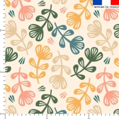 Tissu imperméable écru motif plante grasse multicolore