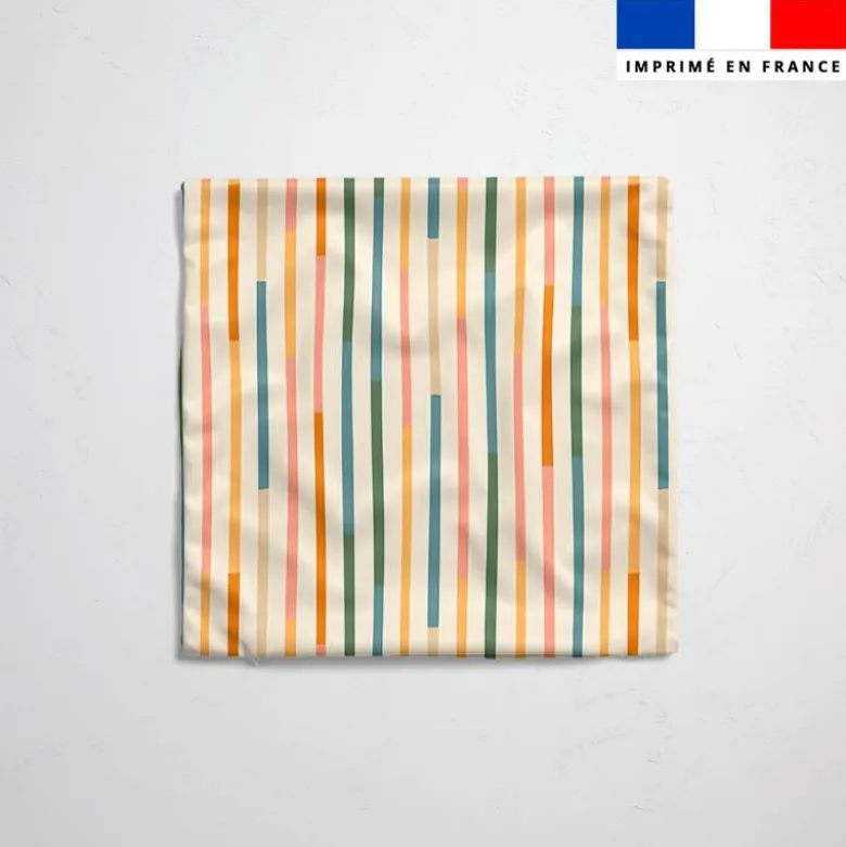 Tissu imperméable écru motif rayures bicolores