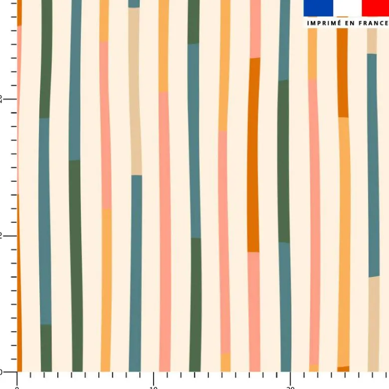 Tissu imperméable écru motif rayures bicolores