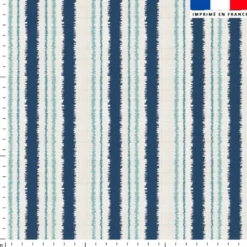 Tissu imperméable écru motif rayure fine bleue