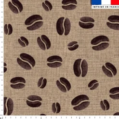 Tissu imperméable effet toile de jute motif grain de café