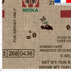 Tissu imperméable effet toile de jute motif café du Sud