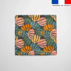 Tissu imperméable gris anthracite motif fleur succulente multicolore