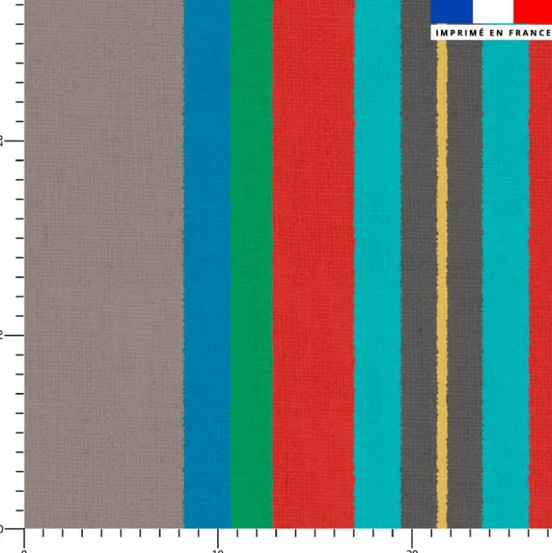Tissu imperméable motif bayadère gris et couleurs